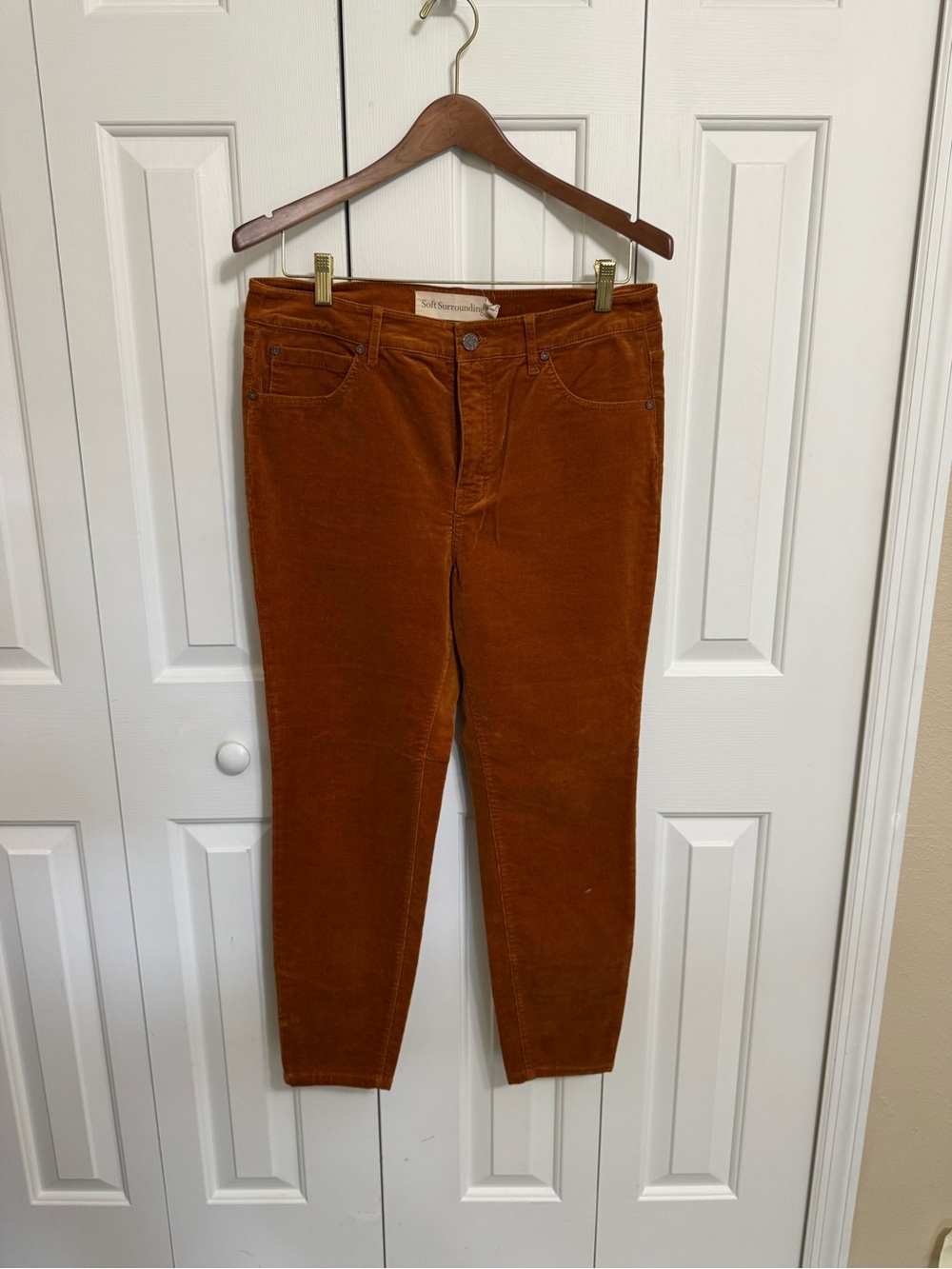 Soft Surroundings Corduroy Skinny Jeans in Rusty Brown